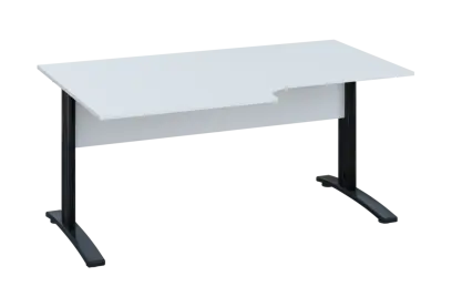 ERK 28 - 168 stůl kancelářský, rohový, levý, kovová podnož černá, deska 25 mm, široký 1600 mm, bílá